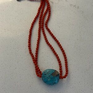 Handcrafted Turquoise and Red Beaded Necklace